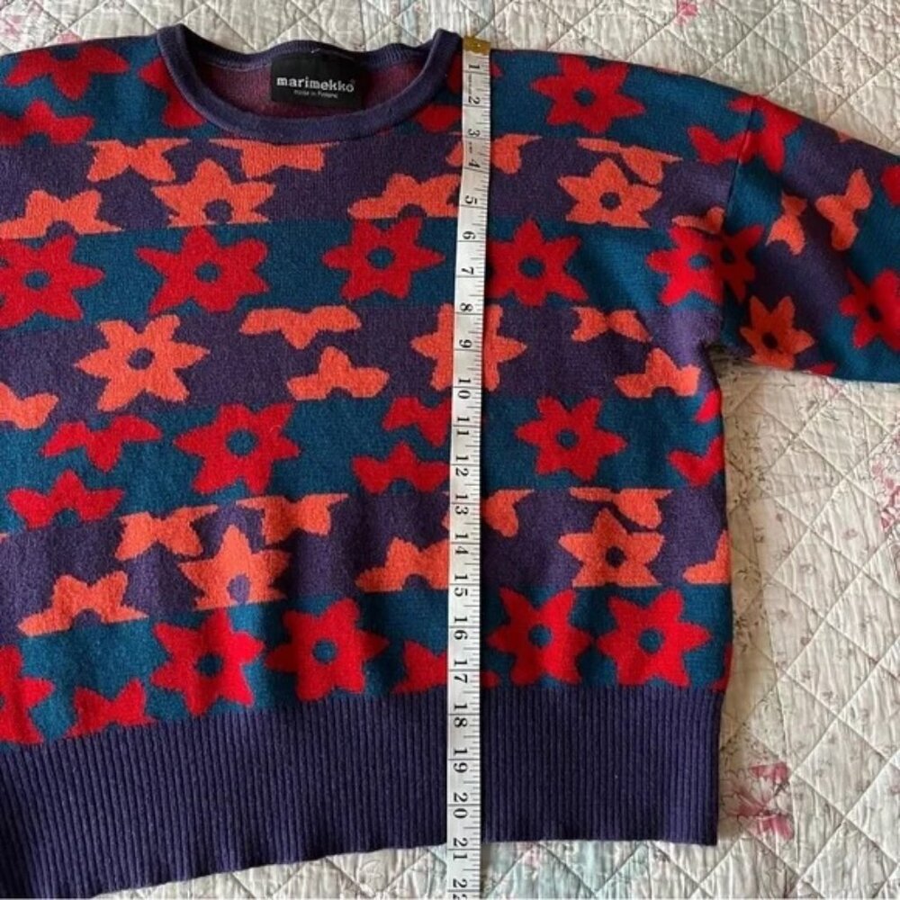 Marimekko Vintage Wool Sweater Size S Made in Finland Flower Print Multicolor - Picture 7 of 10